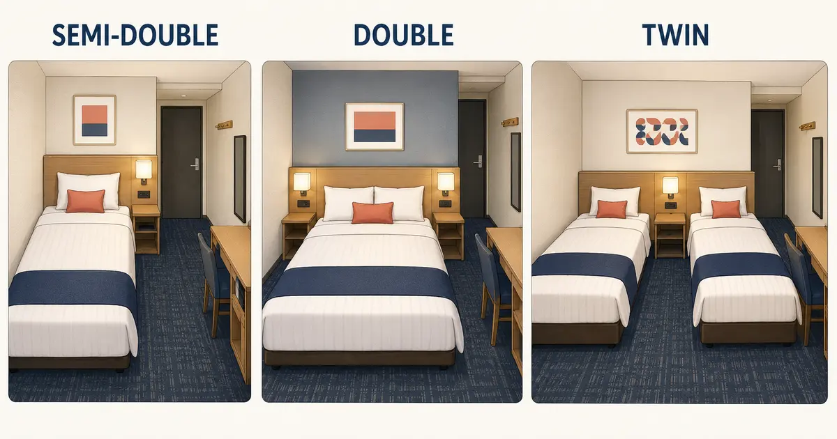 Comparison of semi-double, double, and twin hotel rooms in Japan
